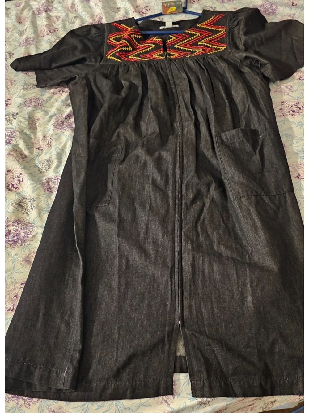 NWT Go Softly Black short sleeve lounger dress - zip front with patch pockets